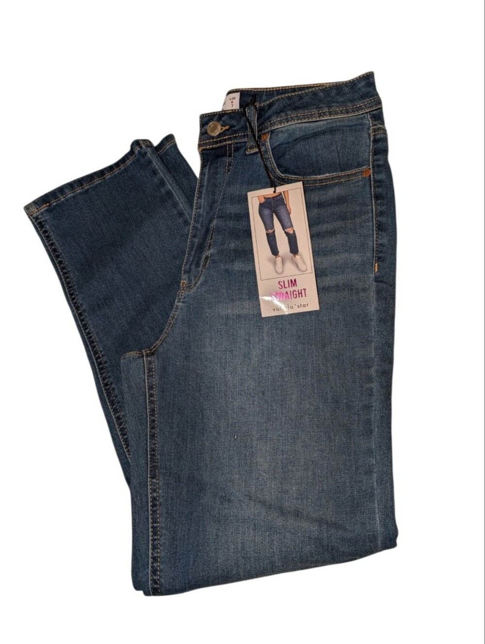 Vanilla Star Distressed Slim Straight Jeans Size 7 NWT